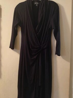 Karen Kane draped little black wrap dress with 3/4 sleeves . LBD